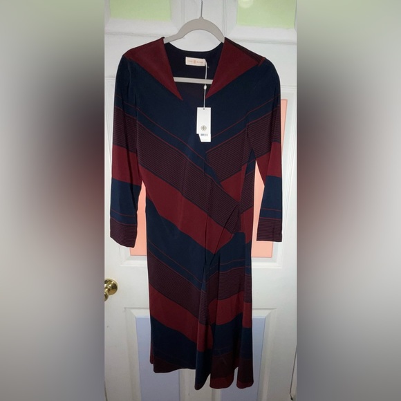 Tory Burch Asymmetrical Dress RN11395/CA57014 Navy /Wine Retail $550.00 NWT Sz 2 - Picture 14 of 16